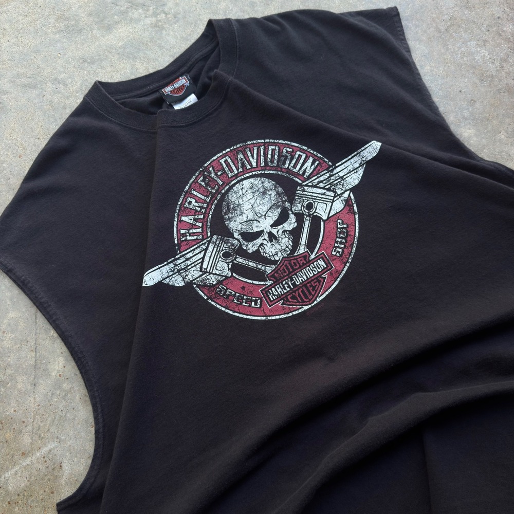Vintage 2010s Harley Davidson Skull Graphic Muscle Tee Black 3XL (j4)